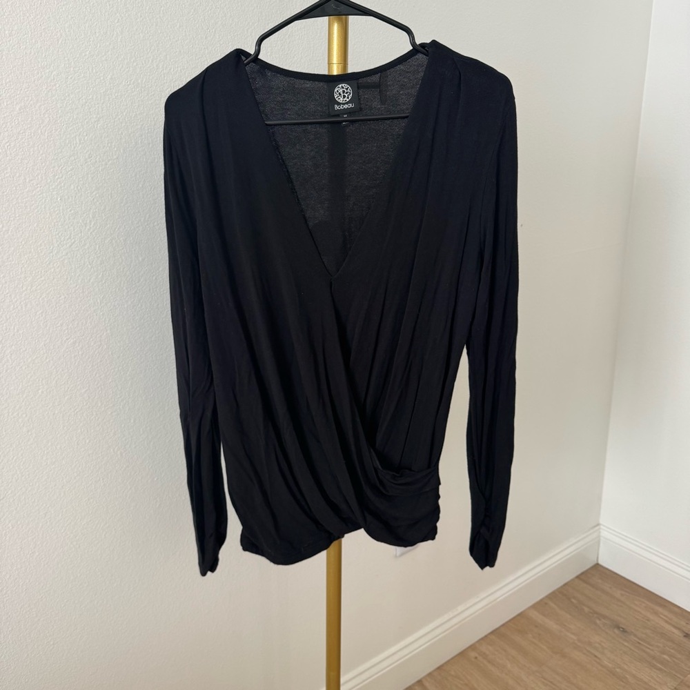 Black Long Sleeve Wrap Top